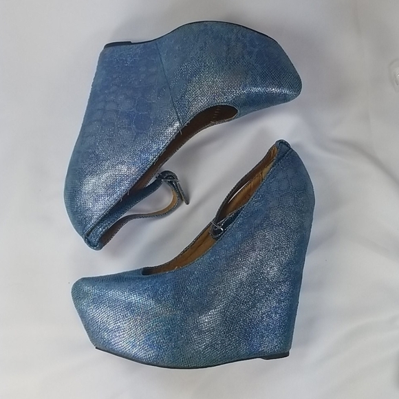 Vtg Jeffrey Campbell Aubrey Blue Snake Platform 7 RARE - Picture 10 of 11